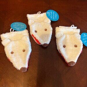 Set Of 3 Animal-Themed Terry‎ Cloth Washcloth Mitts For Kids Bath Time